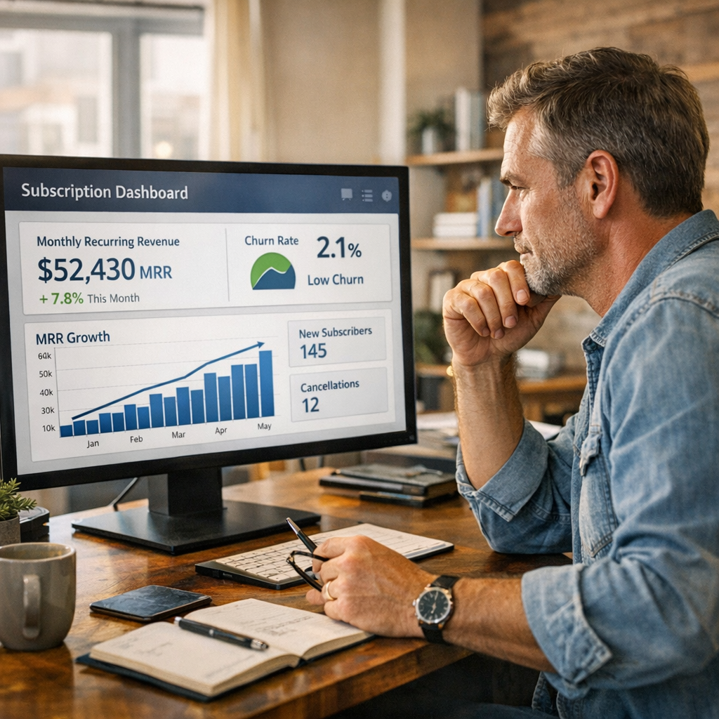 Subscription recurring billing dashboard showing recurring payment metrics for high-risk merchants